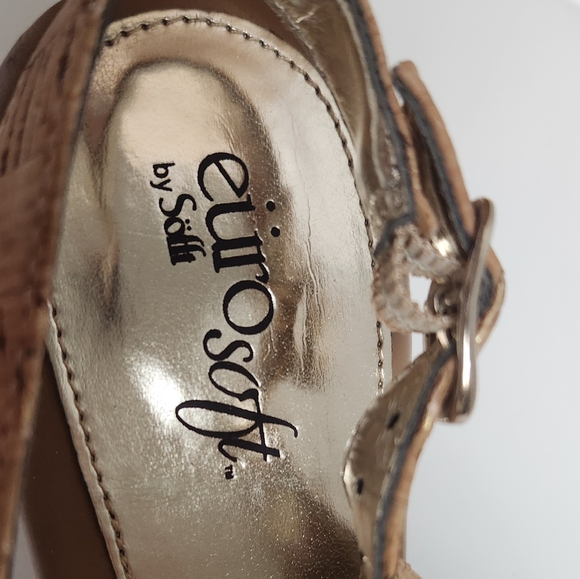 Euro soft by soft sling back peep toe heels cork uppers with gold Flecks 10 M - Picture 9 of 10
